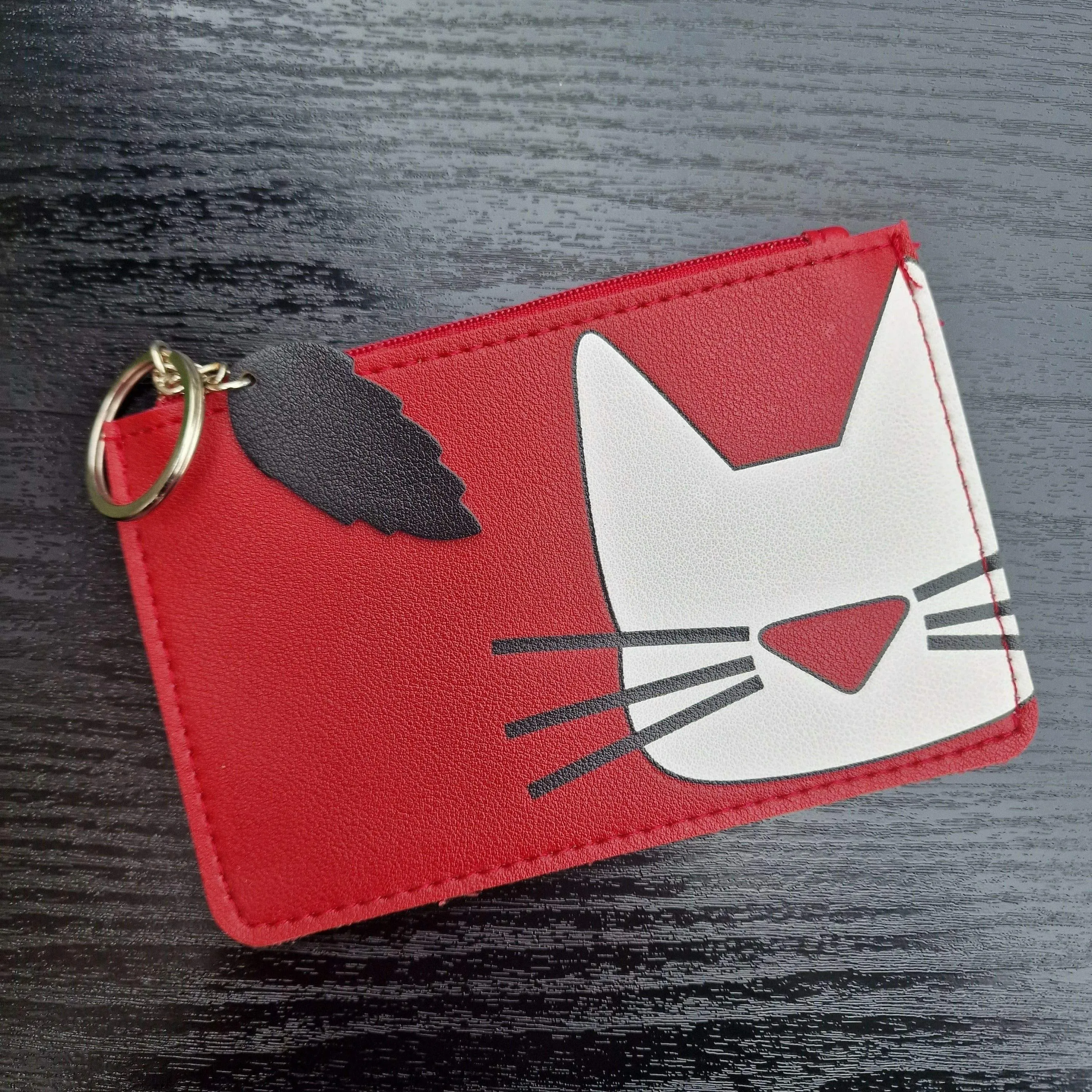 Cat Face Zipped Faux Leather Purses with Keyring