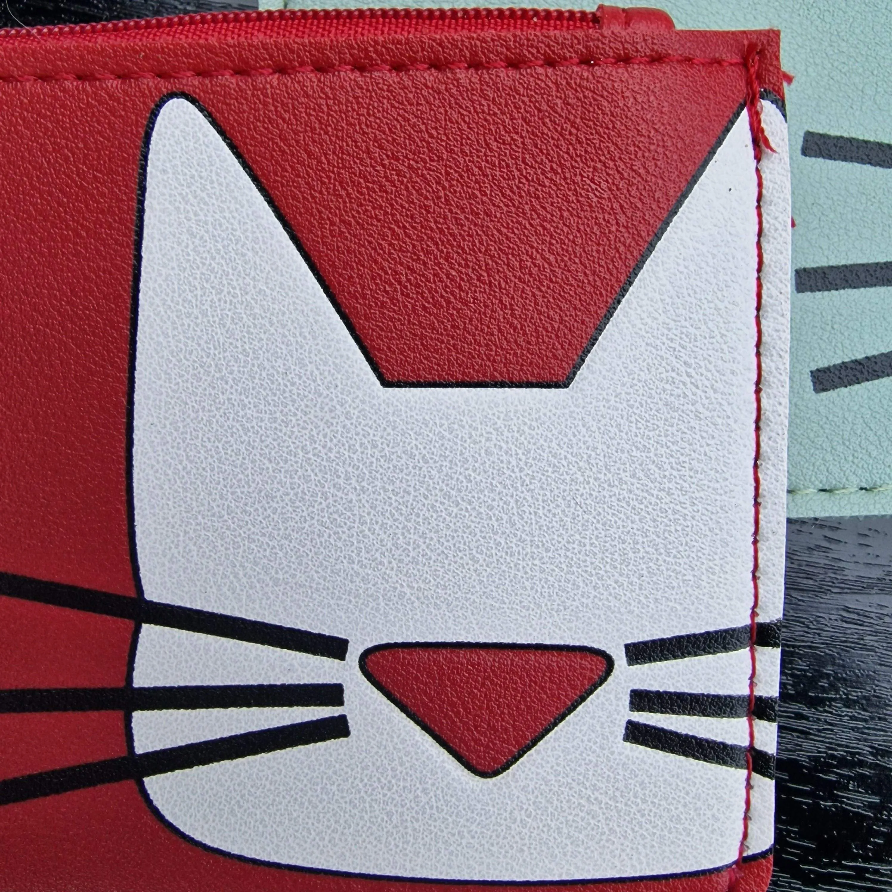Cat Face Zipped Faux Leather Purses with Keyring