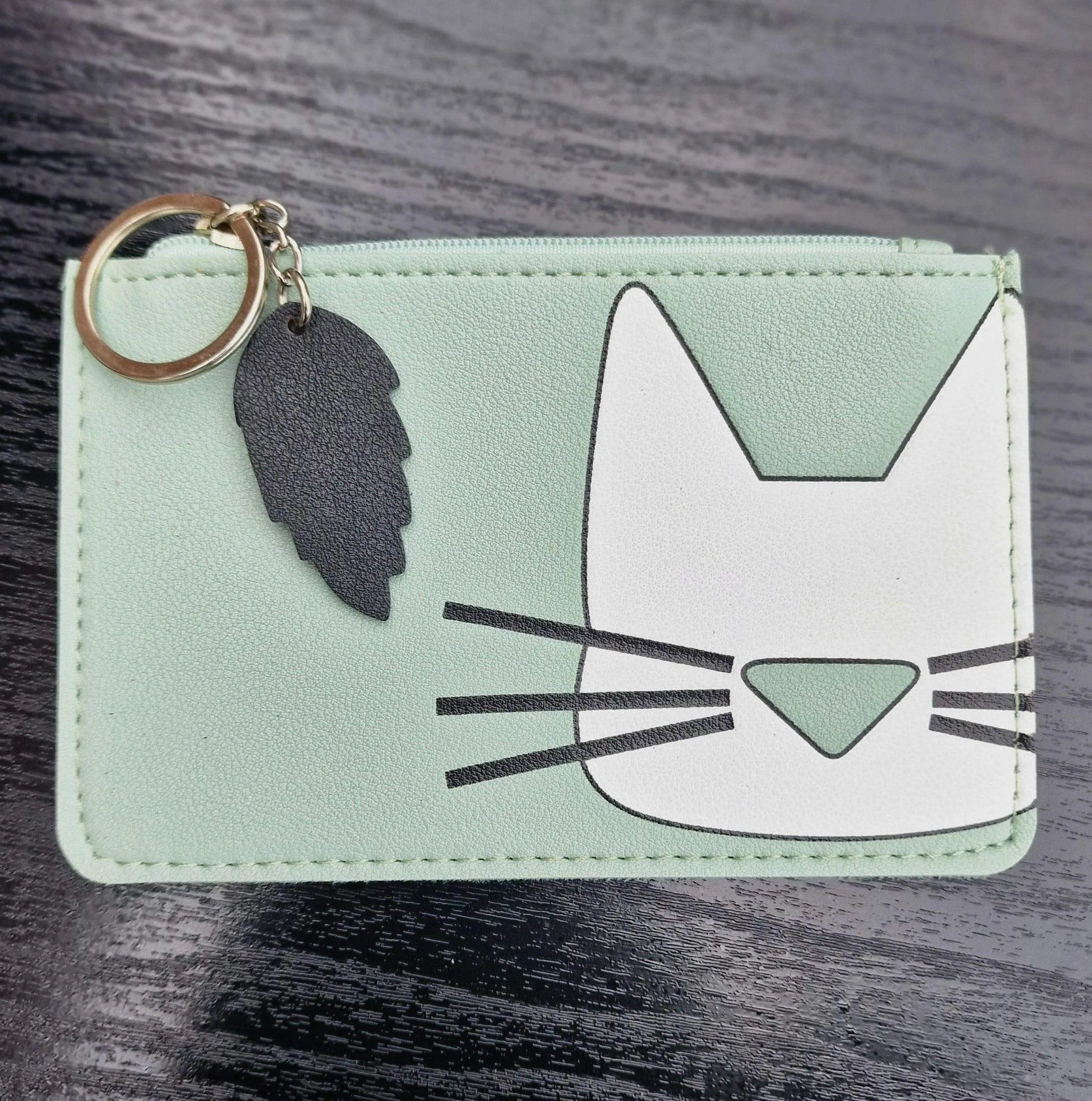 Cat Face Zipped Faux Leather Purses with Keyring