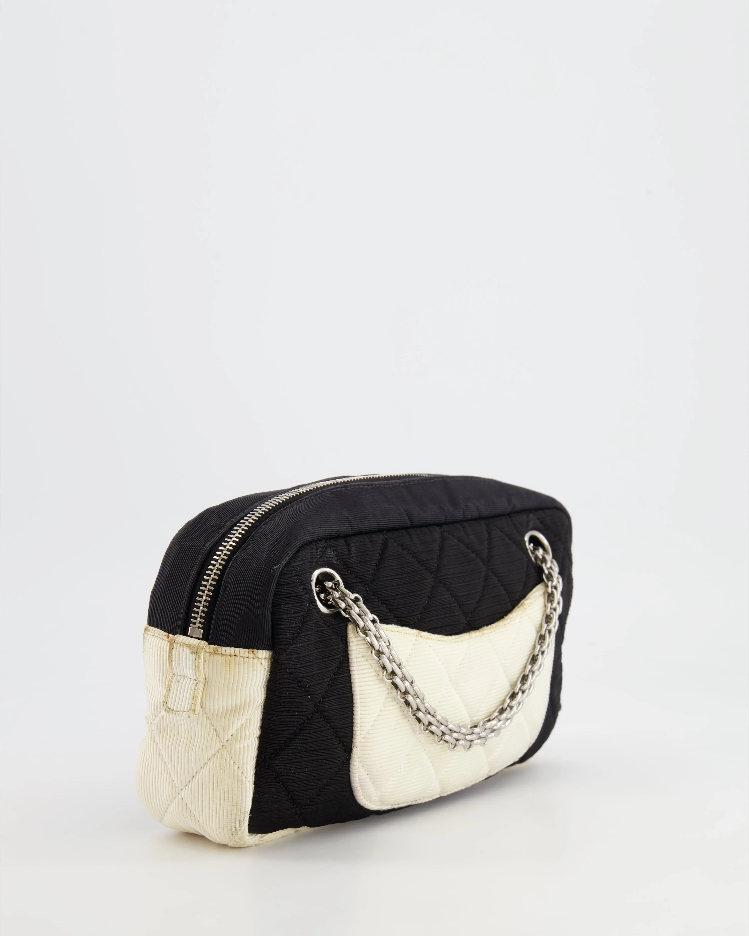 Chanel Black and White Canvas Camera Bag with Silver Hardware