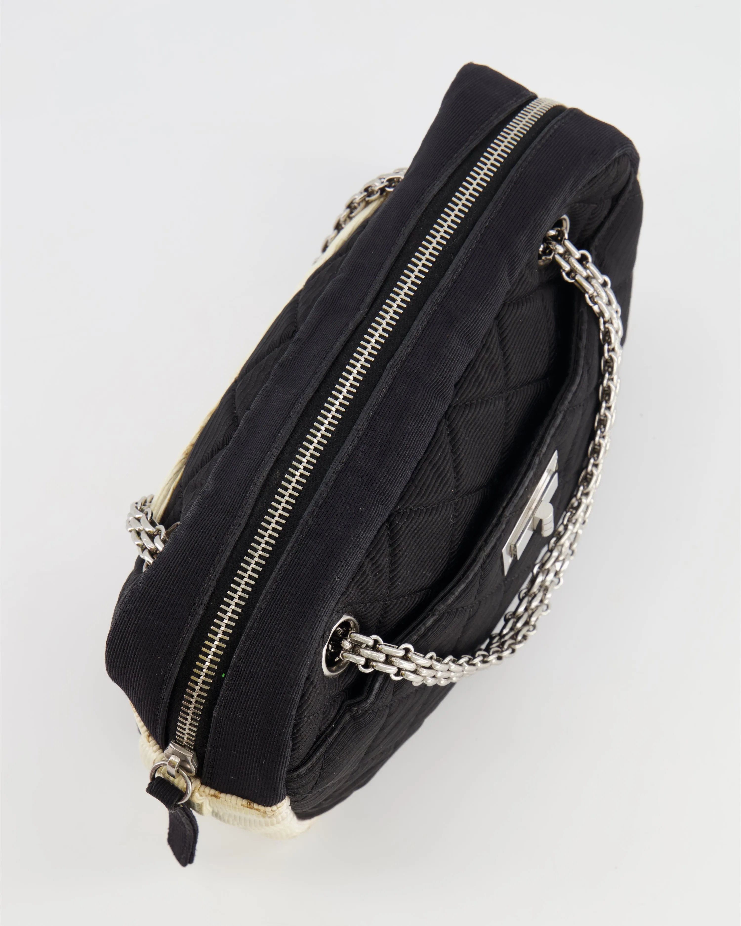 Chanel Black and White Canvas Camera Bag with Silver Hardware