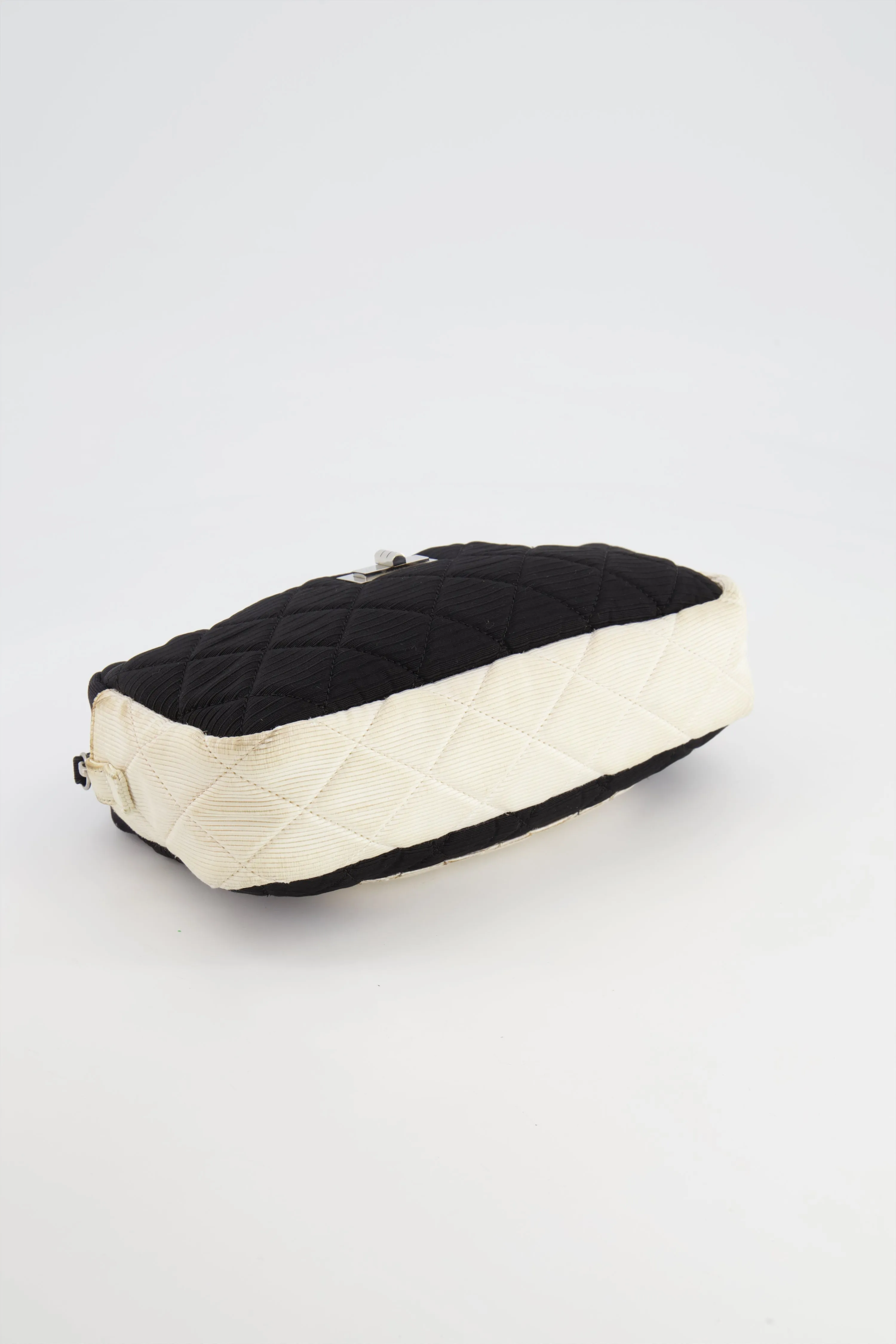 Chanel Black and White Canvas Camera Bag with Silver Hardware