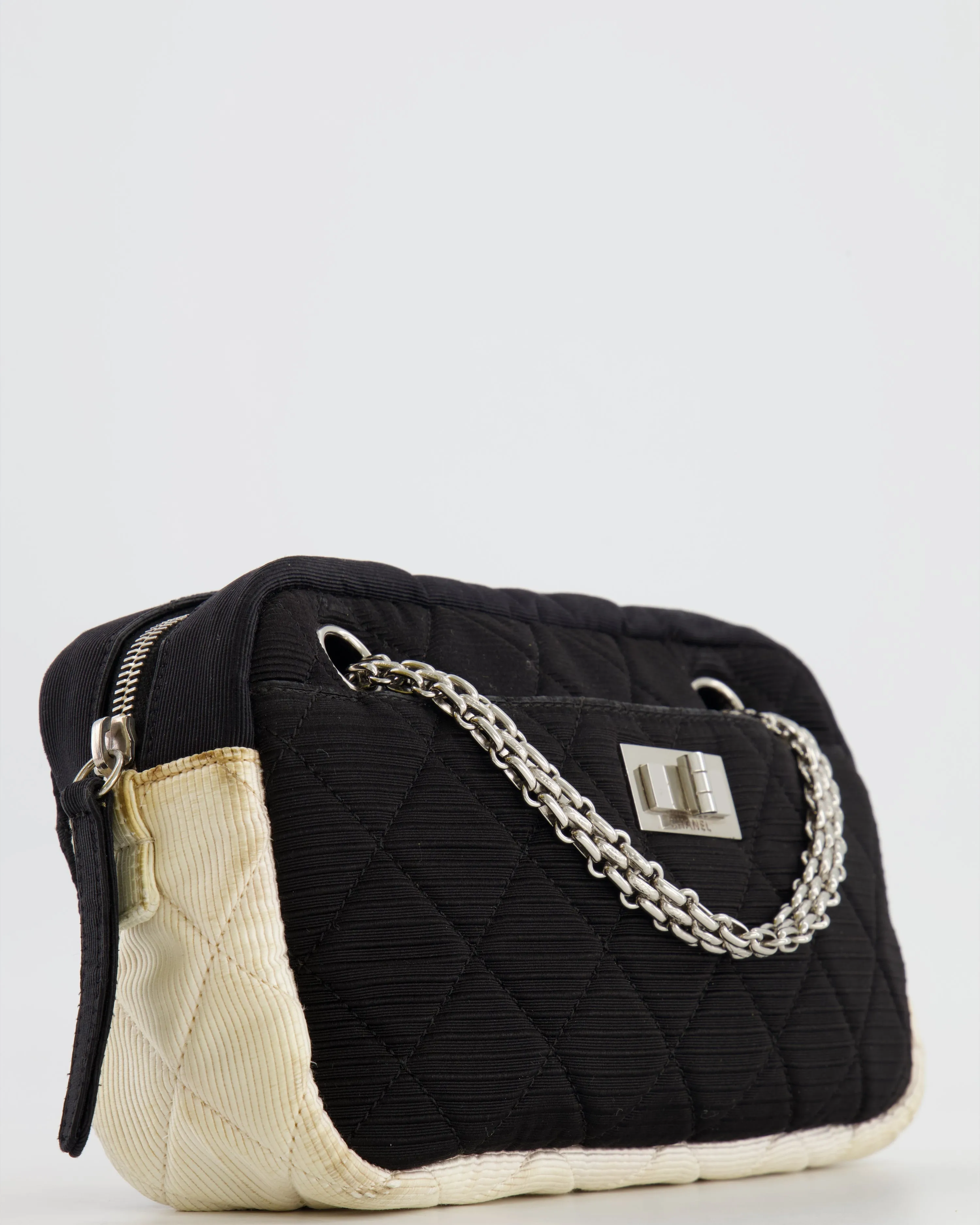 Chanel Black and White Canvas Camera Bag with Silver Hardware