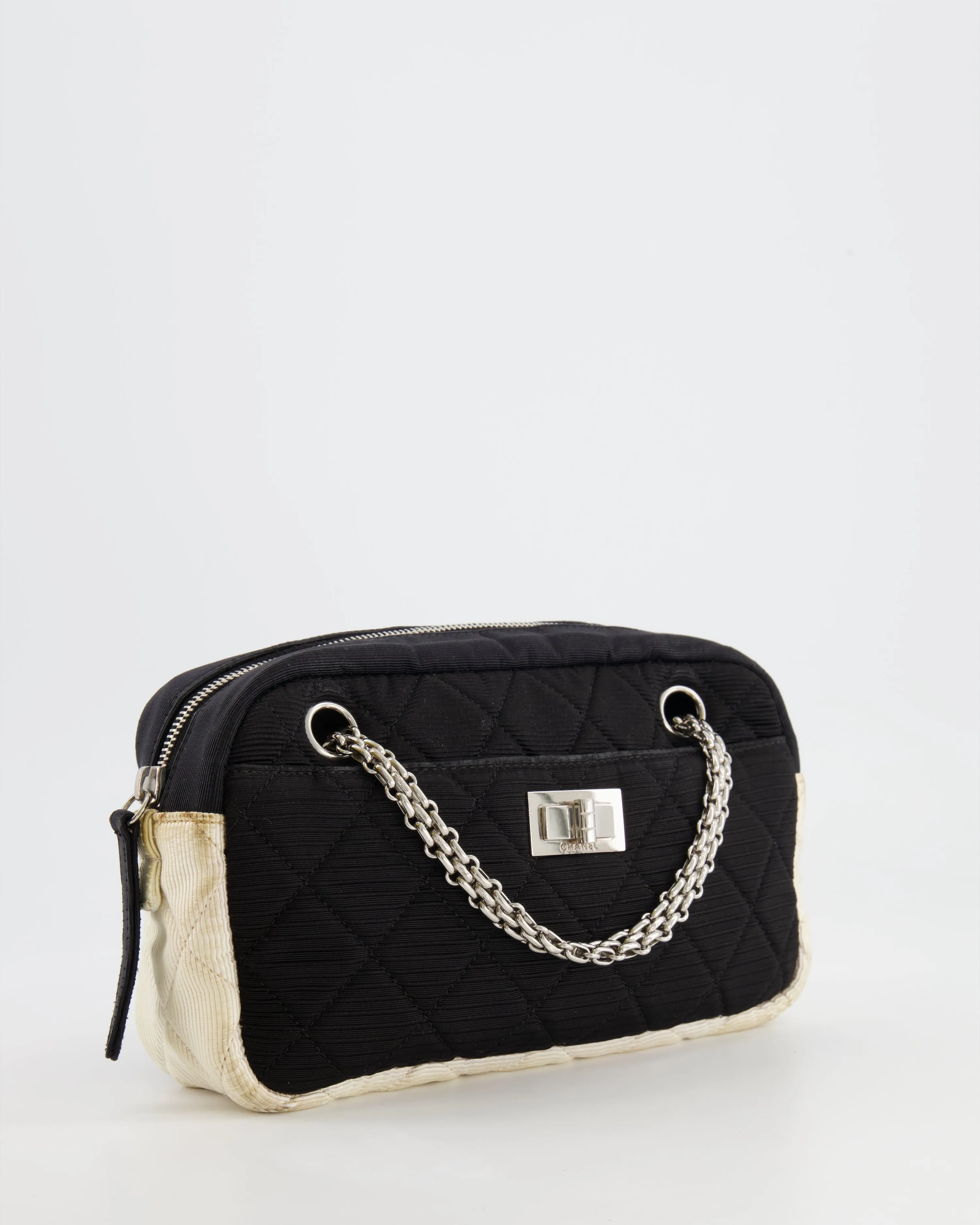 Chanel Black and White Canvas Camera Bag with Silver Hardware