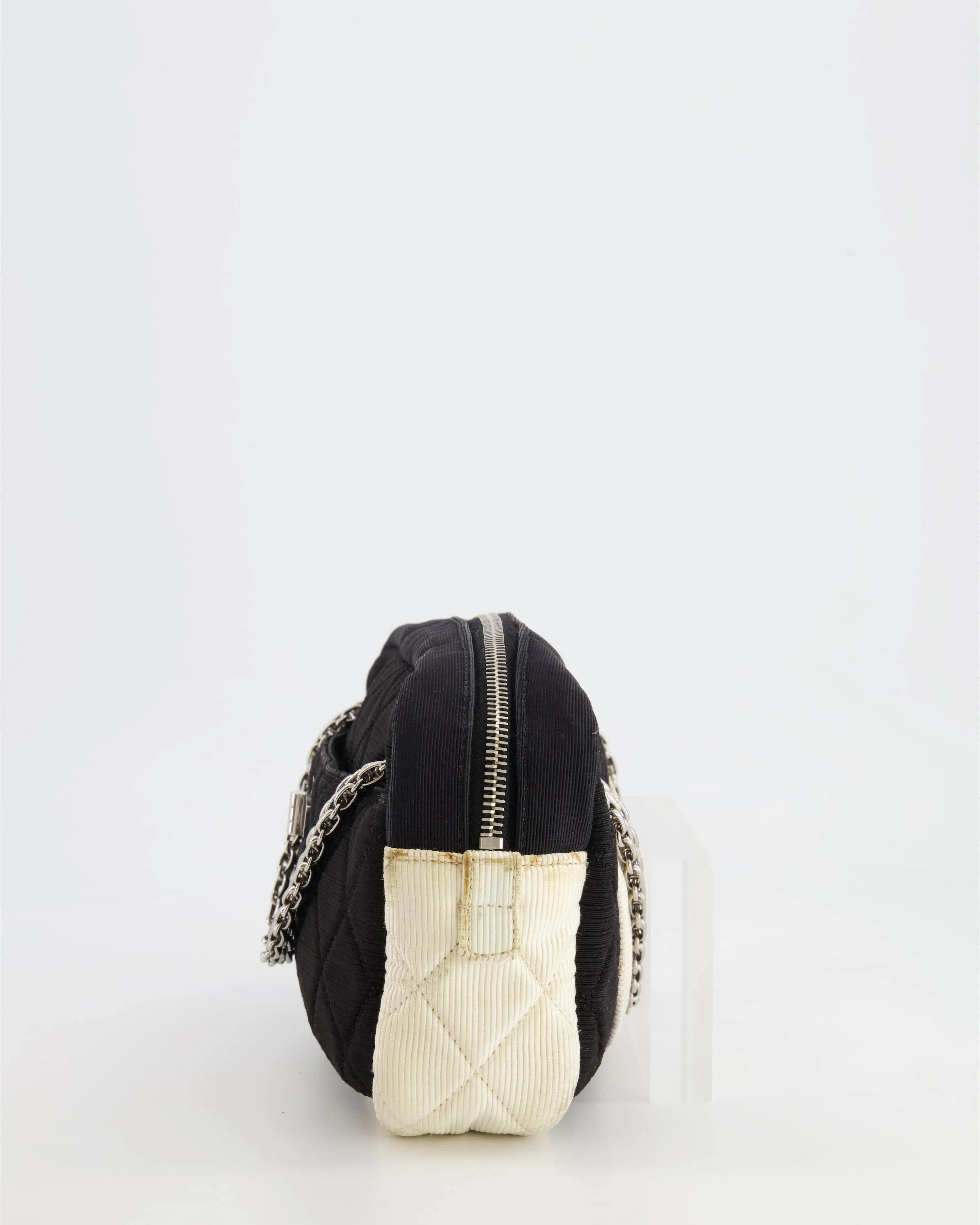 Chanel Black and White Canvas Camera Bag with Silver Hardware