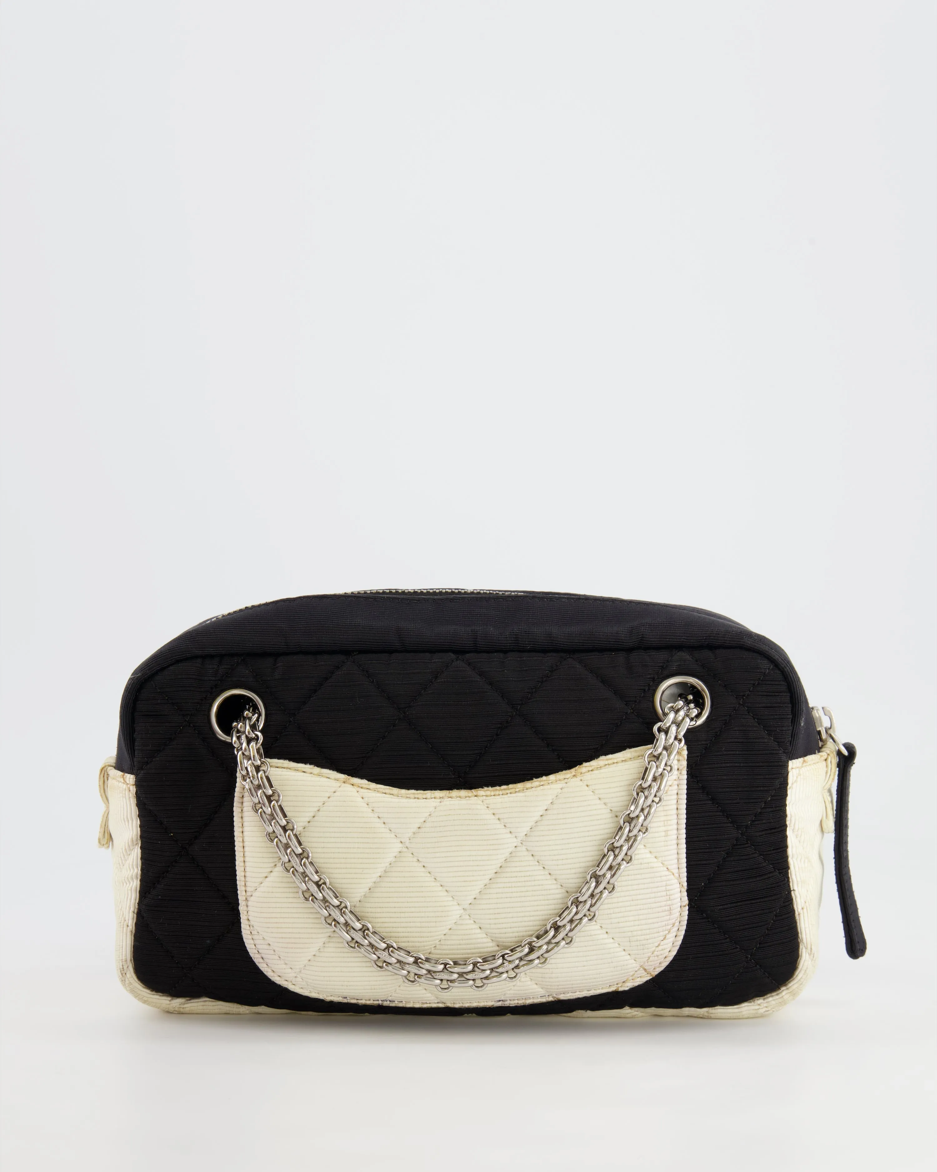 Chanel Black and White Canvas Camera Bag with Silver Hardware