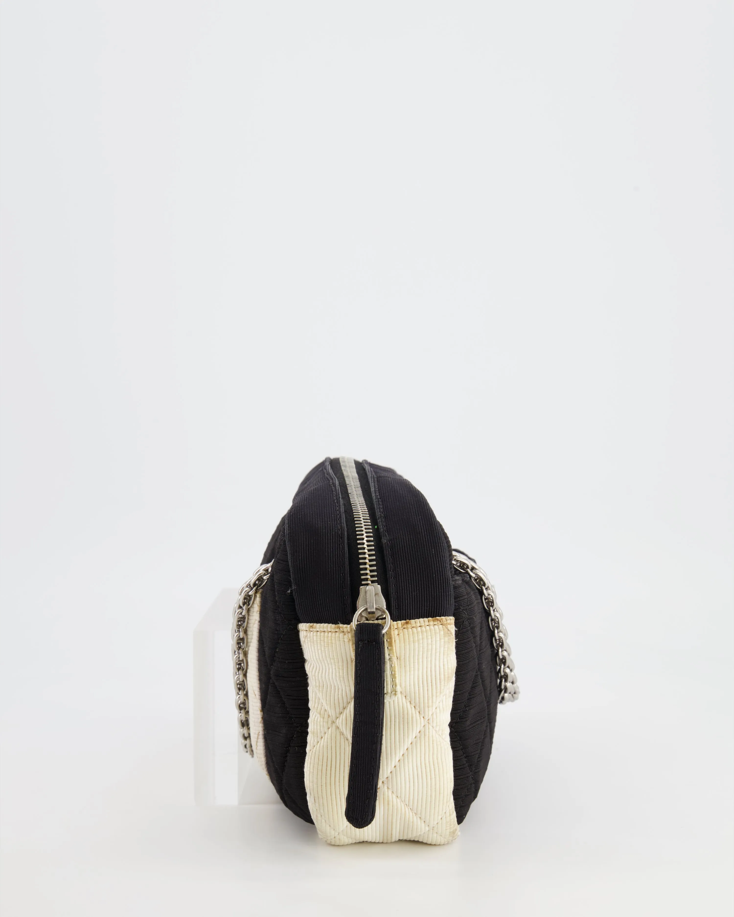 Chanel Black and White Canvas Camera Bag with Silver Hardware