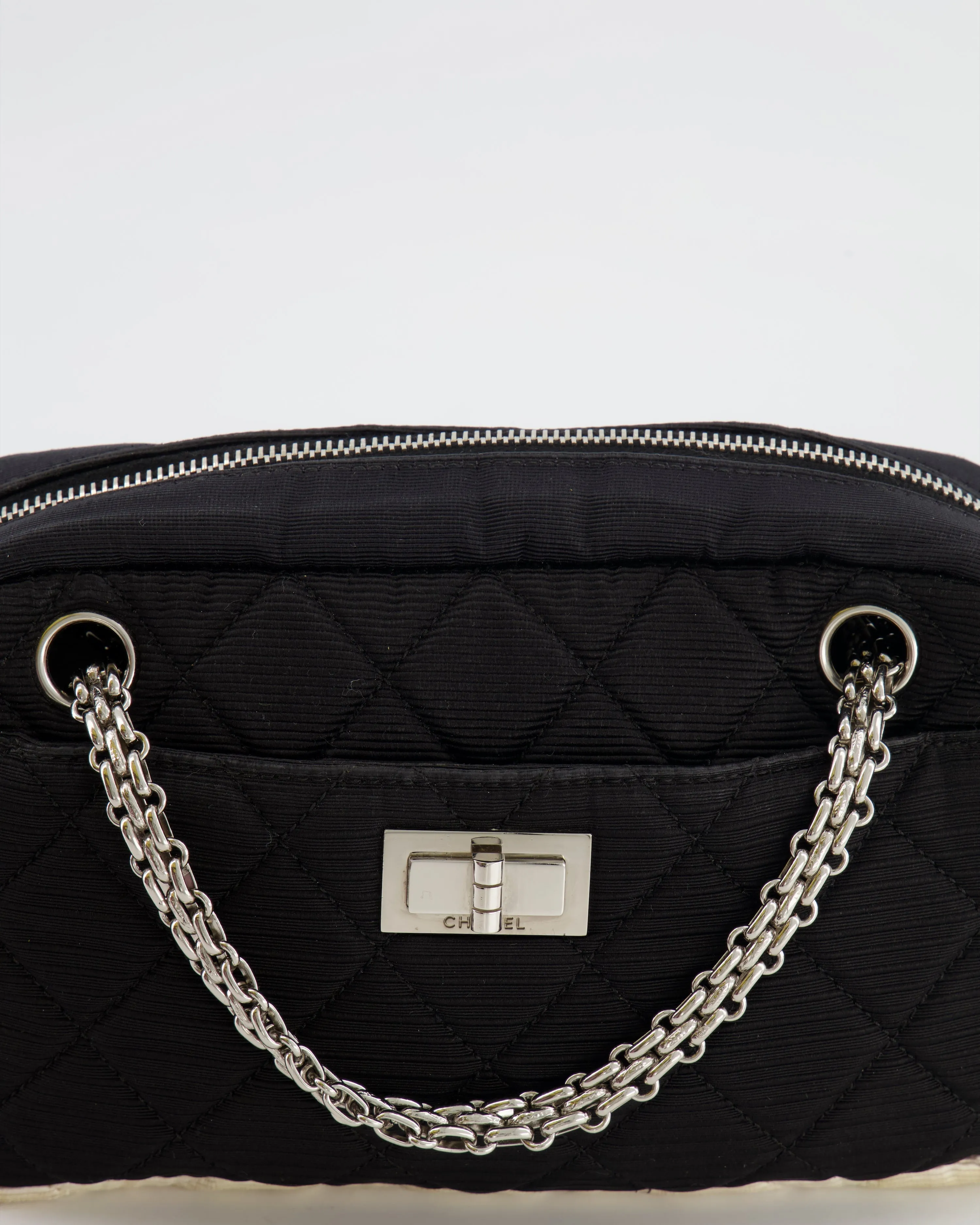 Chanel Black and White Canvas Camera Bag with Silver Hardware