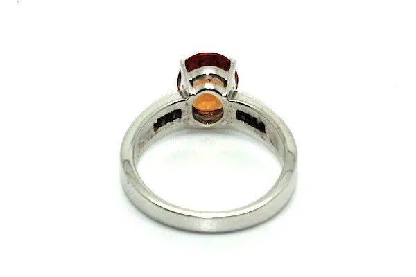 Citrine And Fancy Brown Baquette Diamond Silver Ring