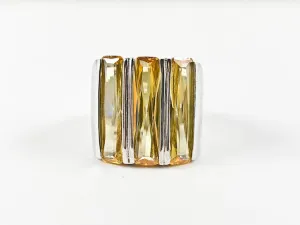 Classic Fine 3 Row Elegant Cut Square Shape Champagne CZ Silver Ring