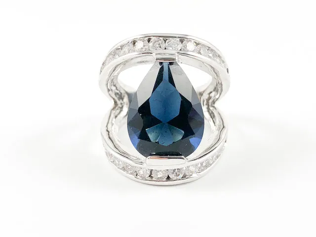 Classic Sapphire Pear Shape V Setting Brass Ring