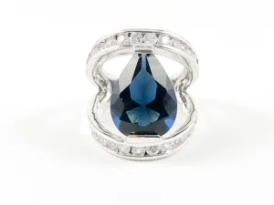 Classic Sapphire Pear Shape V Setting Brass Ring