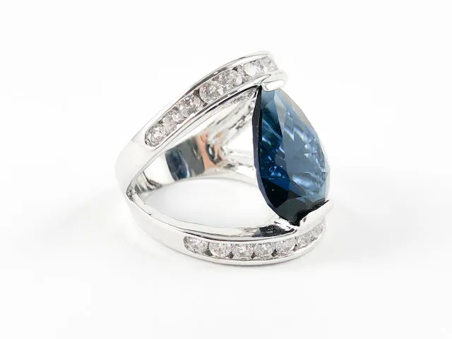 Classic Sapphire Pear Shape V Setting Brass Ring