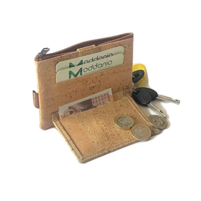 Cork Purse and Card Holder, Cork Wallet and Zip Purse in Brown