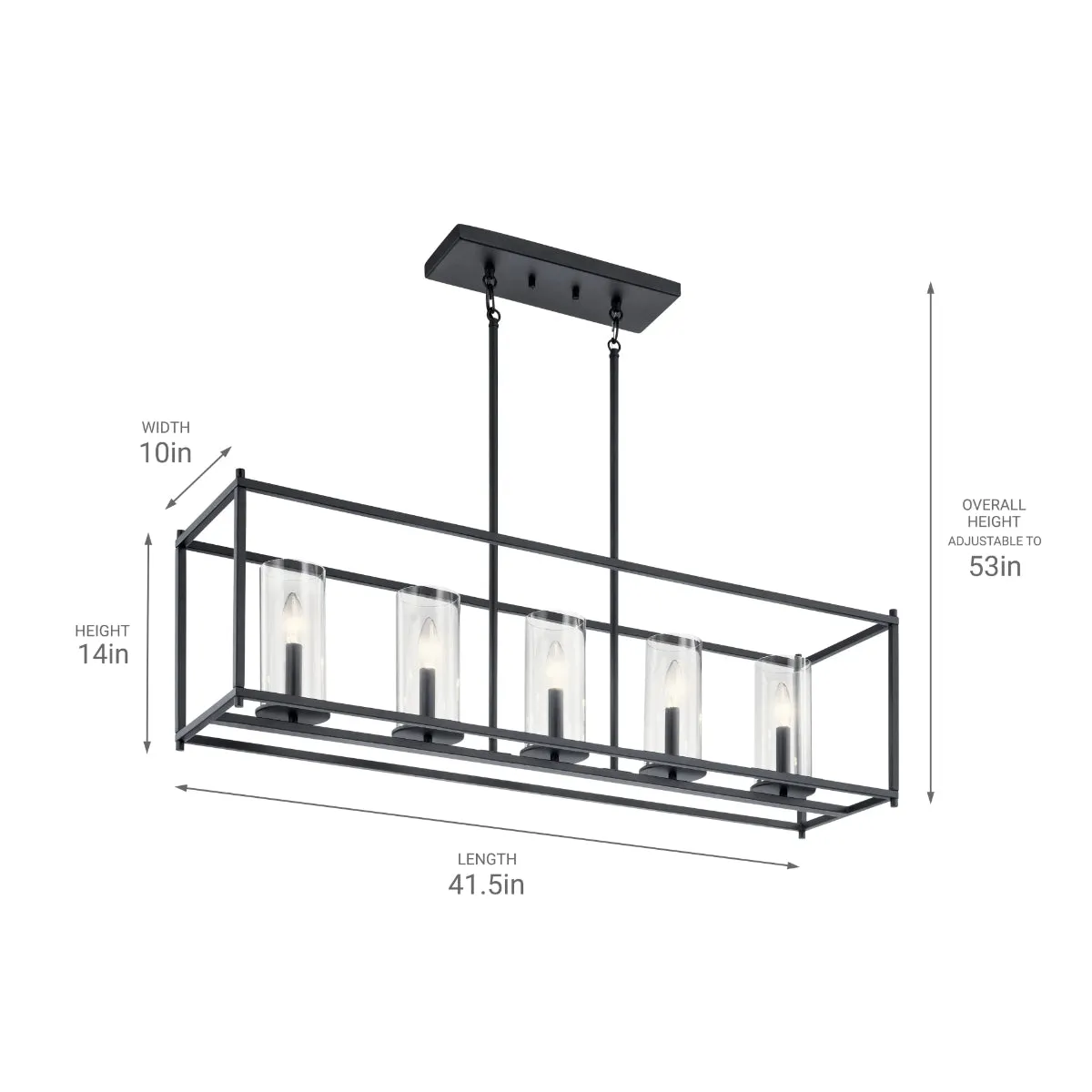 Crosby 42" 5-Light Linear Chandelier with Clear Glass, Black Finish