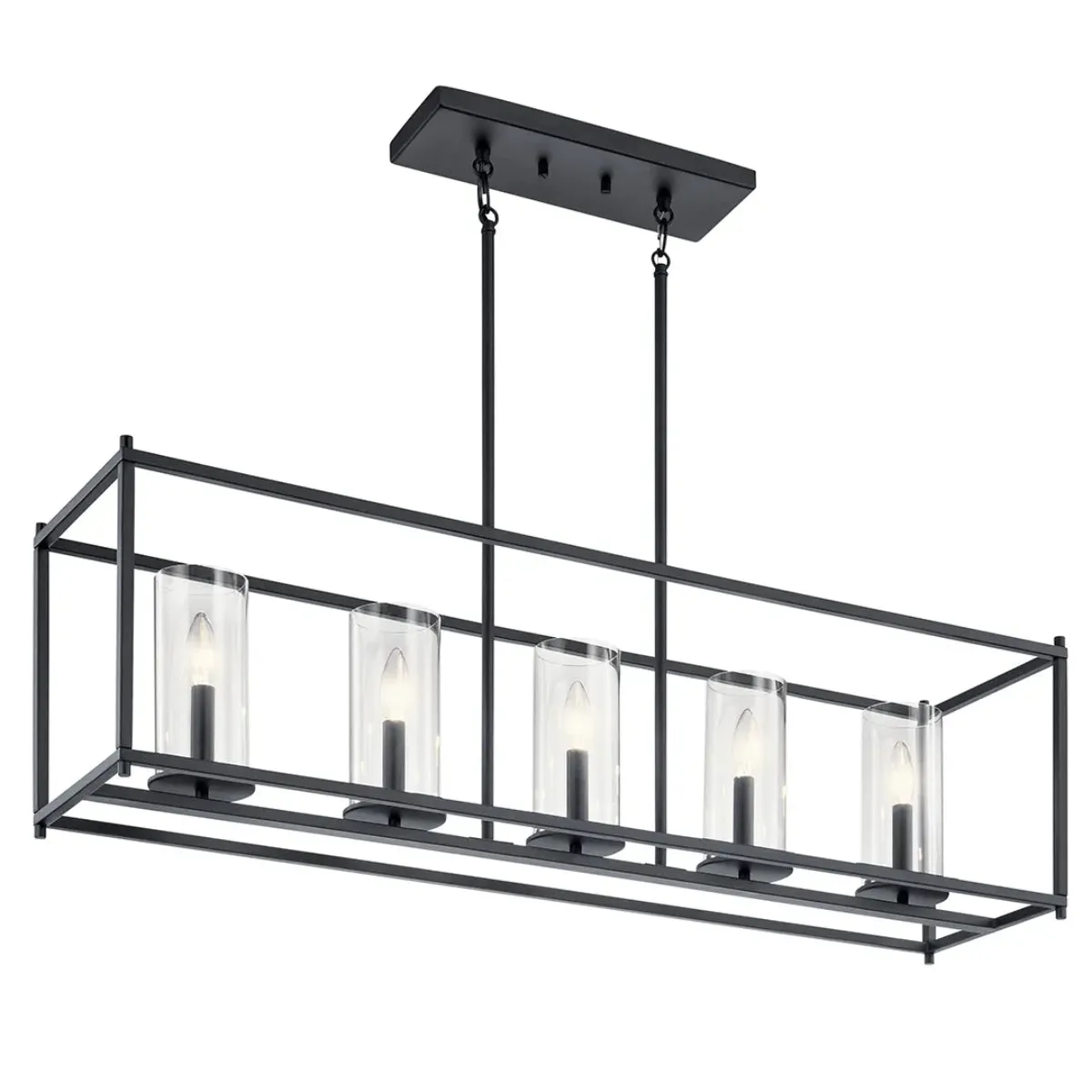 Crosby 42" 5-Light Linear Chandelier with Clear Glass, Black Finish