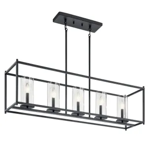 Crosby 42" 5-Light Linear Chandelier with Clear Glass, Black Finish