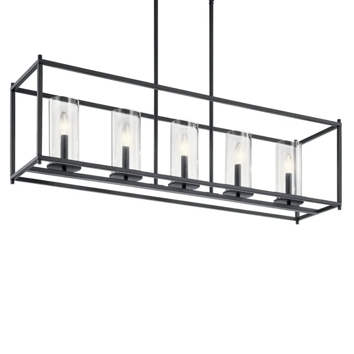Crosby 42" 5-Light Linear Chandelier with Clear Glass, Black Finish