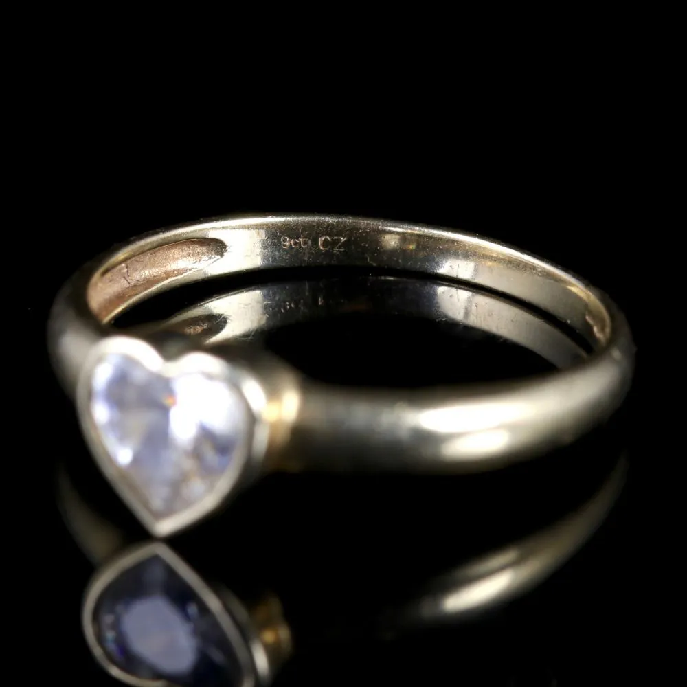 Cubic Zirconia Heart Ring 9Ct Yellow Gold