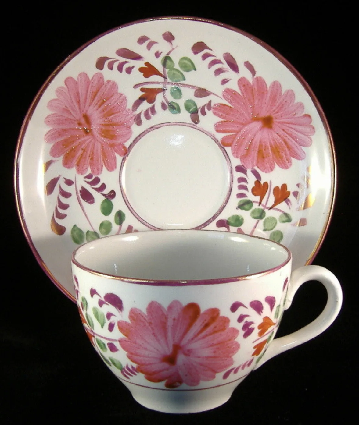 Cup And Saucer Copper Luster Floral 1920s Reissue Of 1870s Pattern Allertons