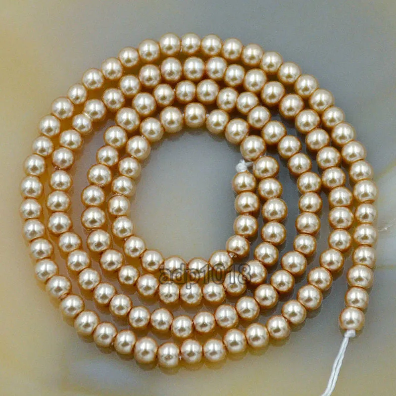 Czech Champagne Satin Luster Glass Pearl Round Beads on a 15.5" Strand