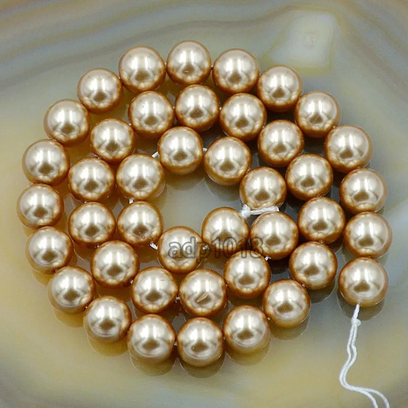 Czech Champagne Satin Luster Glass Pearl Round Beads on a 15.5" Strand