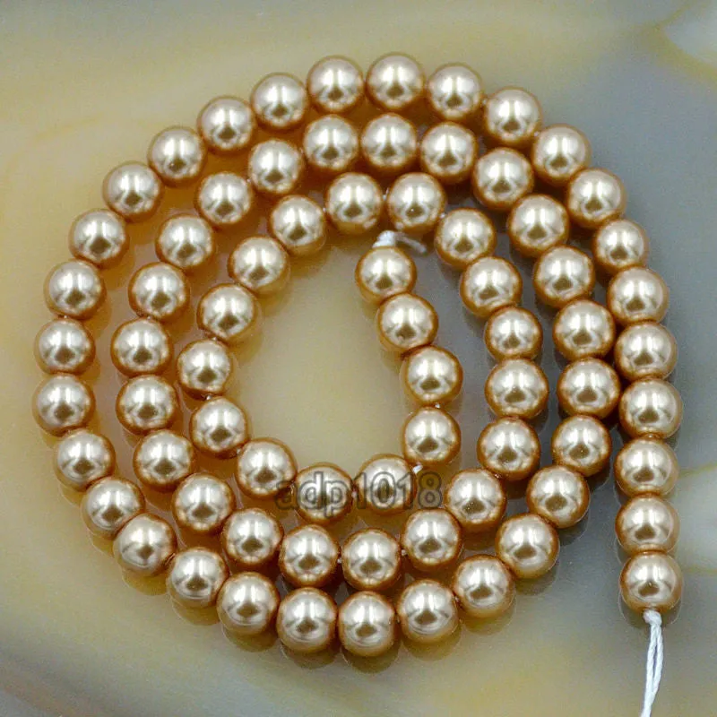 Czech Champagne Satin Luster Glass Pearl Round Beads on a 15.5" Strand