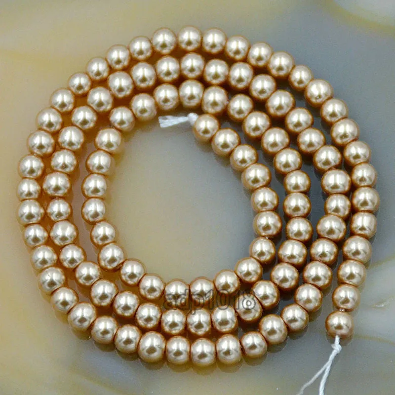 Czech Champagne Satin Luster Glass Pearl Round Beads on a 15.5" Strand