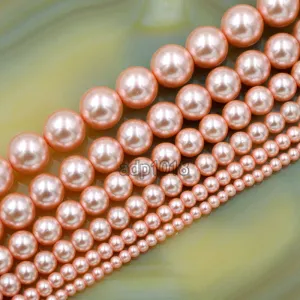 Czech Deep Pink Satin Luster Glass Pearl Round Beads on a 15.5" Strand