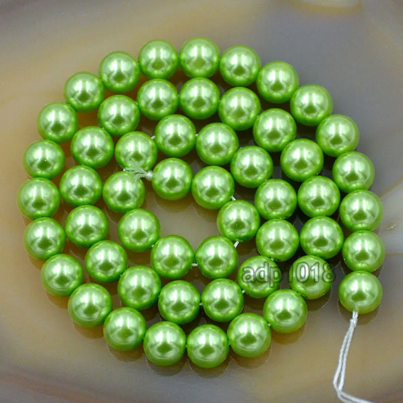 Czech Light Green Satin Luster Glass Pearl Round Beads on a 15.5" Strand