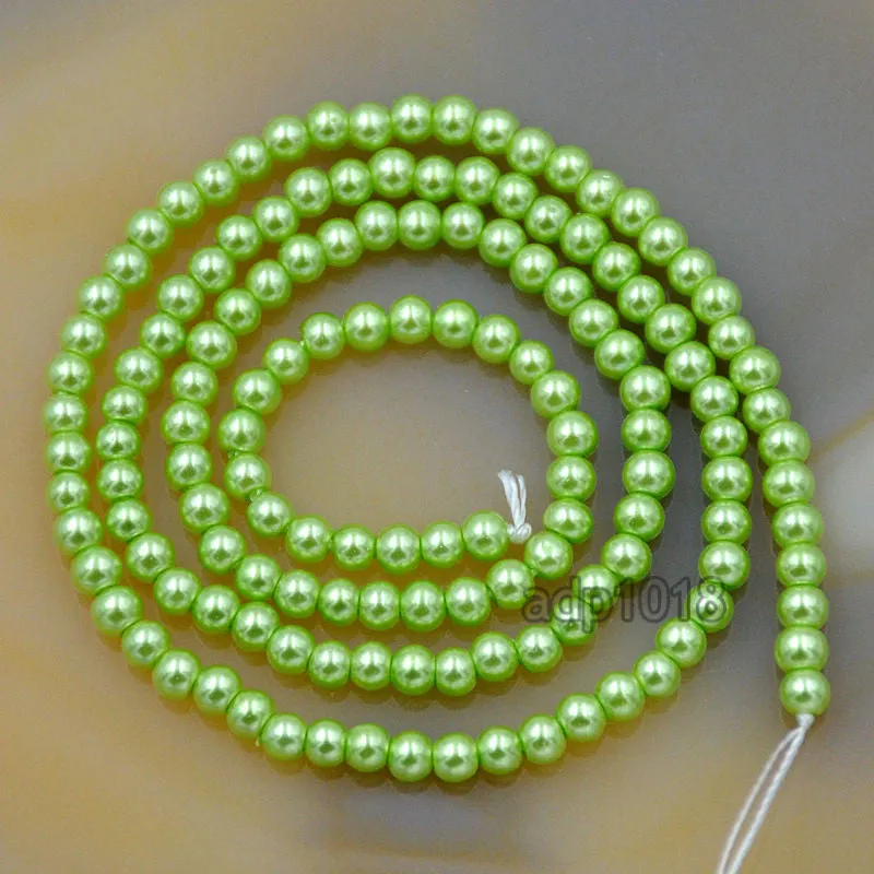 Czech Light Green Satin Luster Glass Pearl Round Beads on a 15.5" Strand