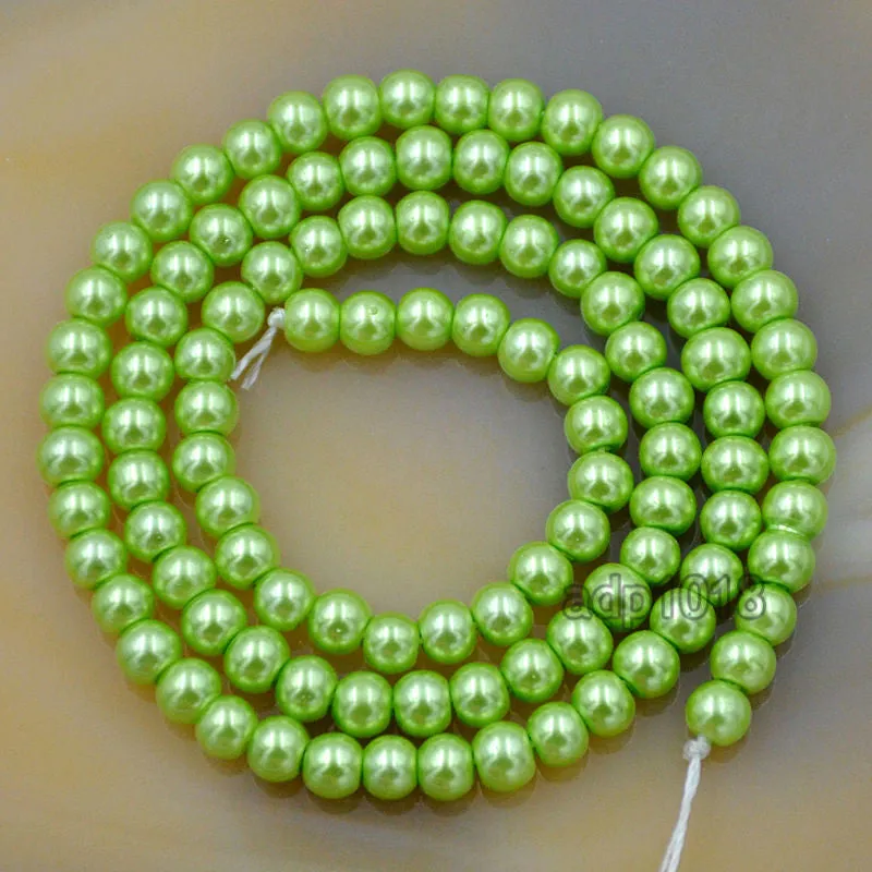 Czech Light Green Satin Luster Glass Pearl Round Beads on a 15.5" Strand