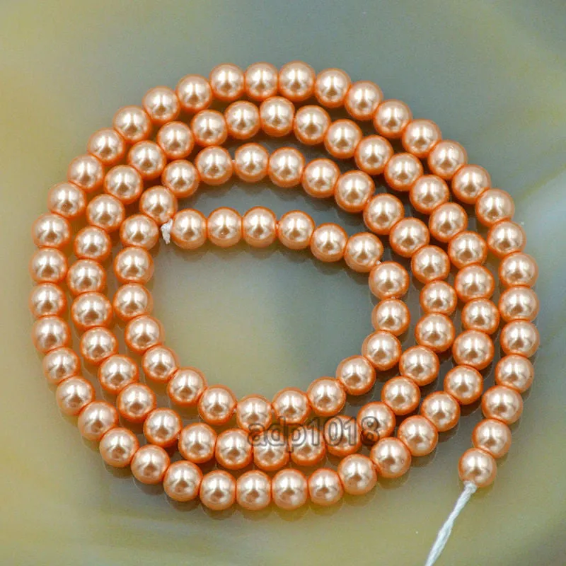 Czech Orange Satin Luster Glass Pearl Round Beads on a 15.5" Strand