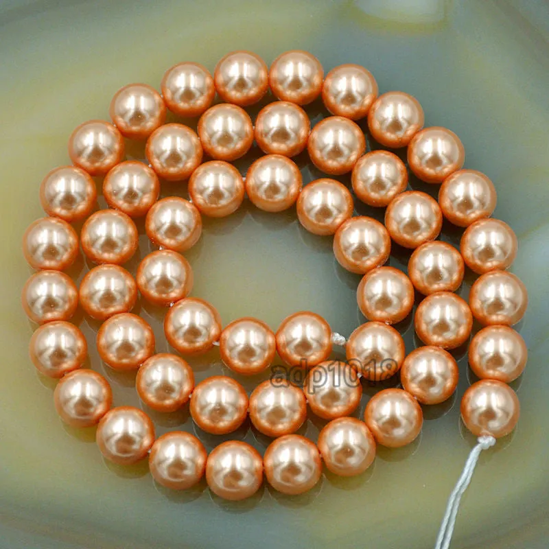 Czech Orange Satin Luster Glass Pearl Round Beads on a 15.5" Strand