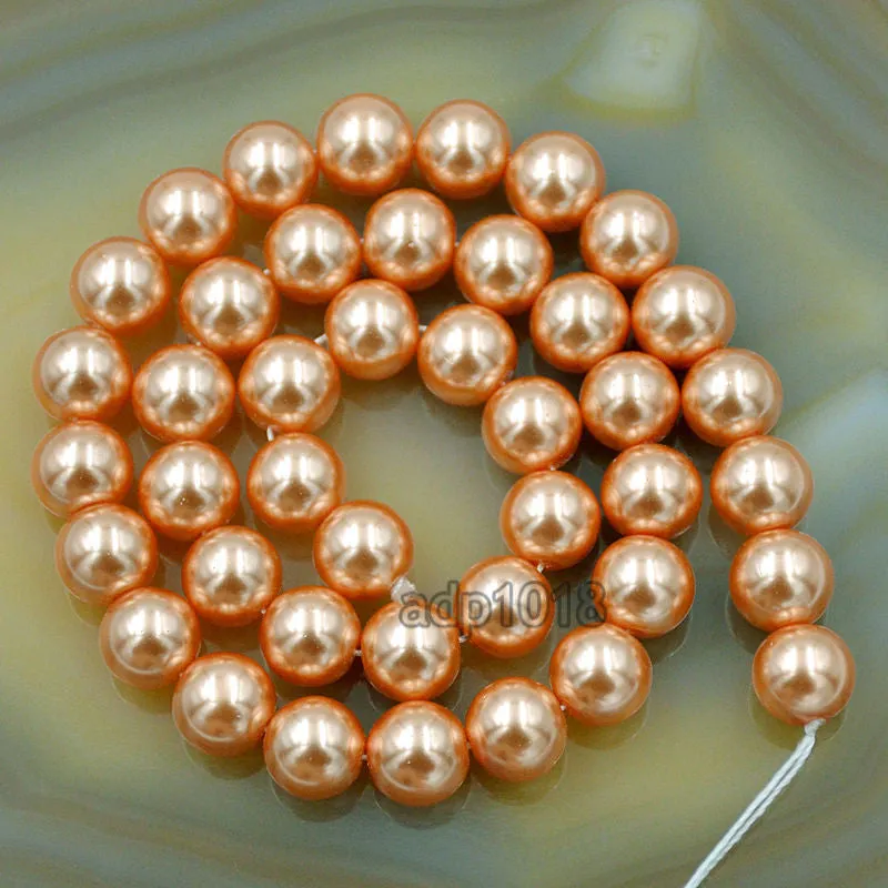 Czech Orange Satin Luster Glass Pearl Round Beads on a 15.5" Strand