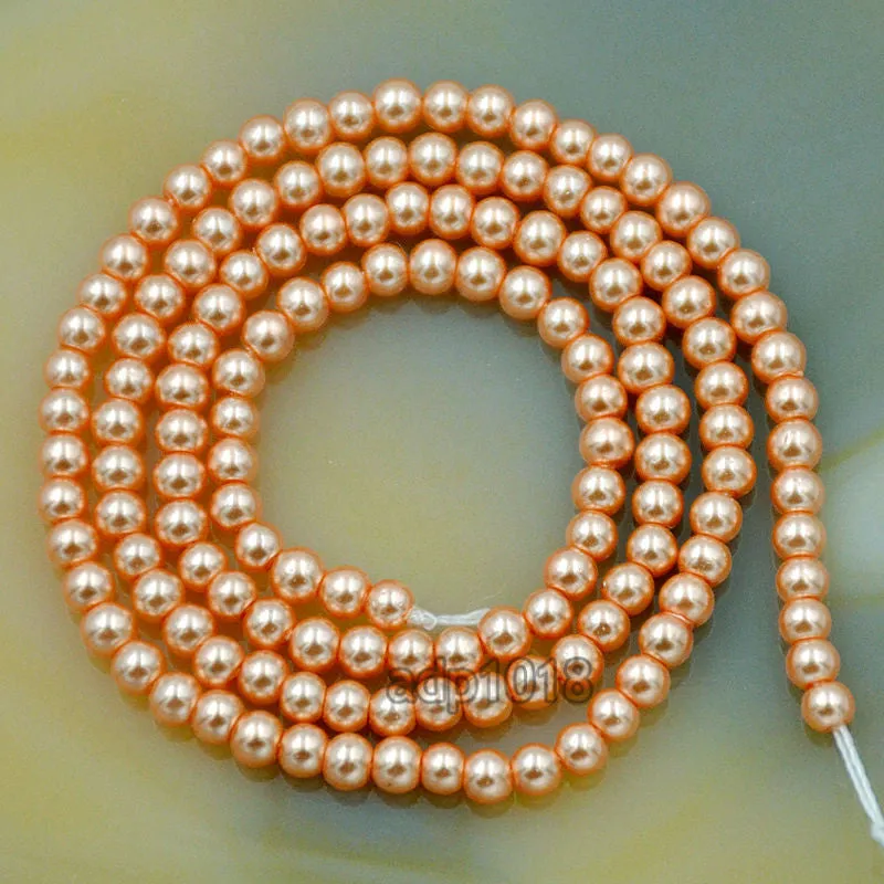 Czech Orange Satin Luster Glass Pearl Round Beads on a 15.5" Strand