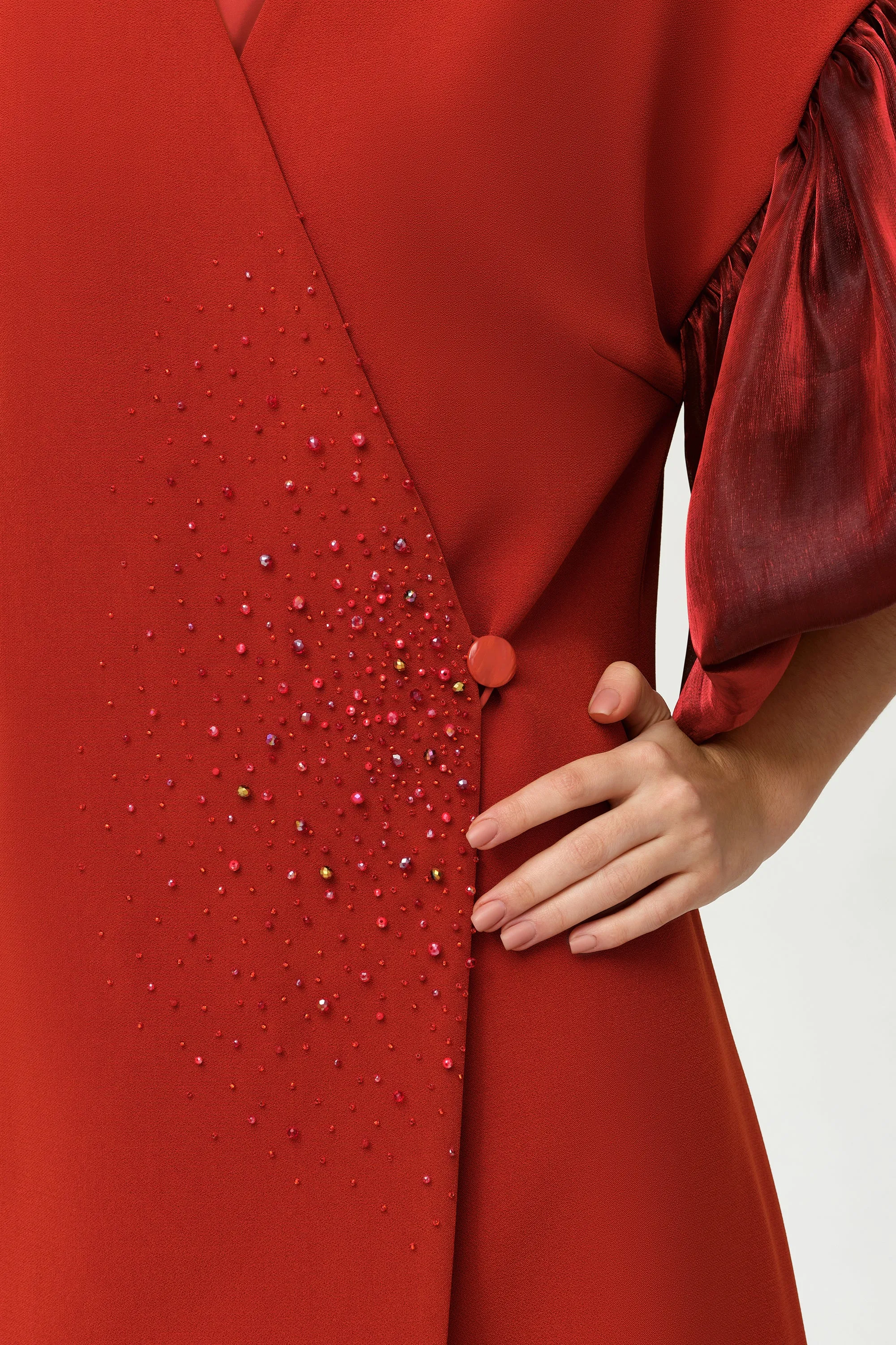 Dark Red Royal Taffeta With Organza Kaftan - NW-DR.NO1
