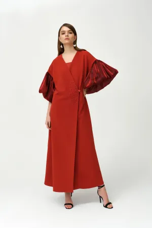 Dark Red Royal Taffeta With Organza Kaftan - NW-DR.NO1
