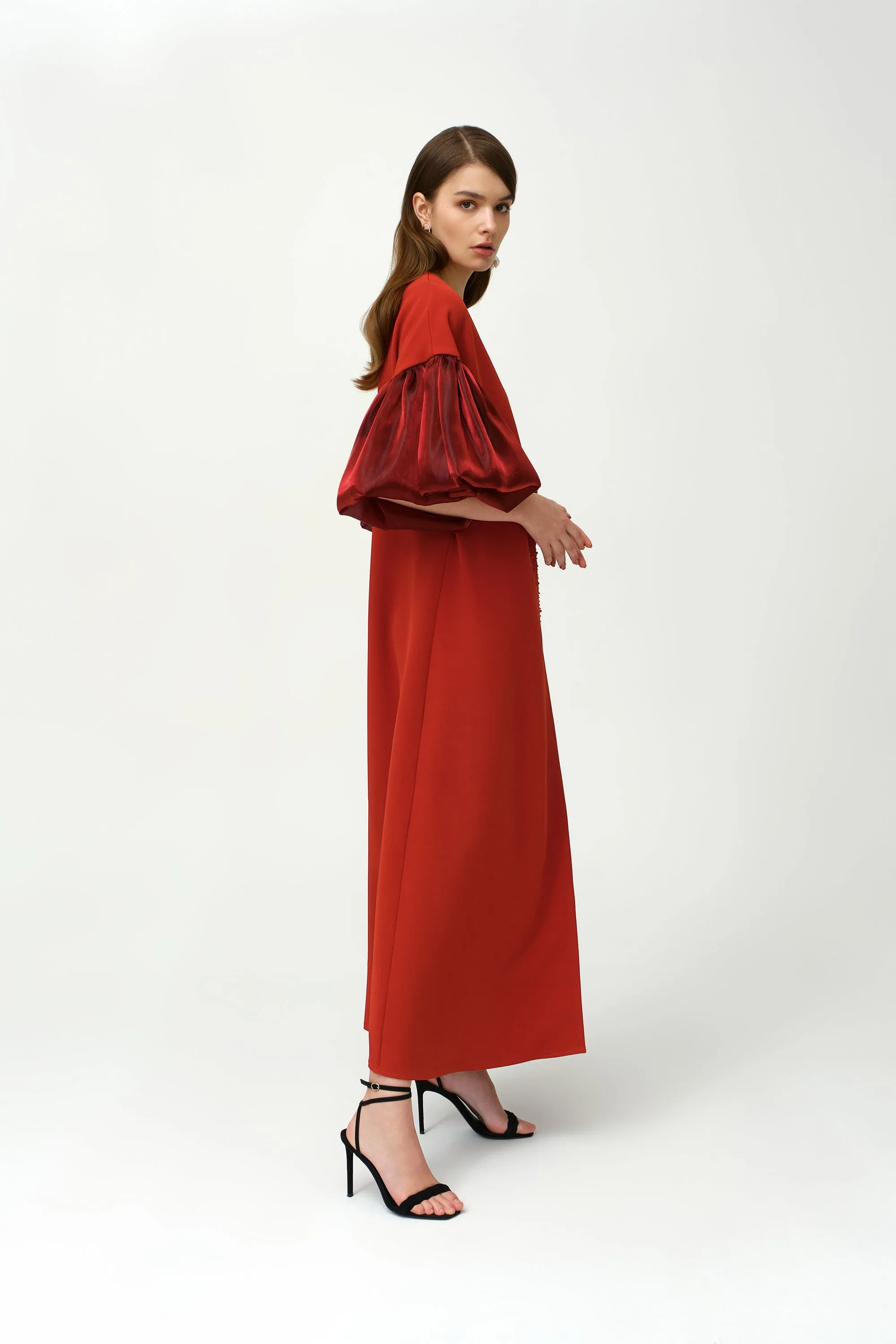 Dark Red Royal Taffeta With Organza Kaftan - NW-DR.NO1