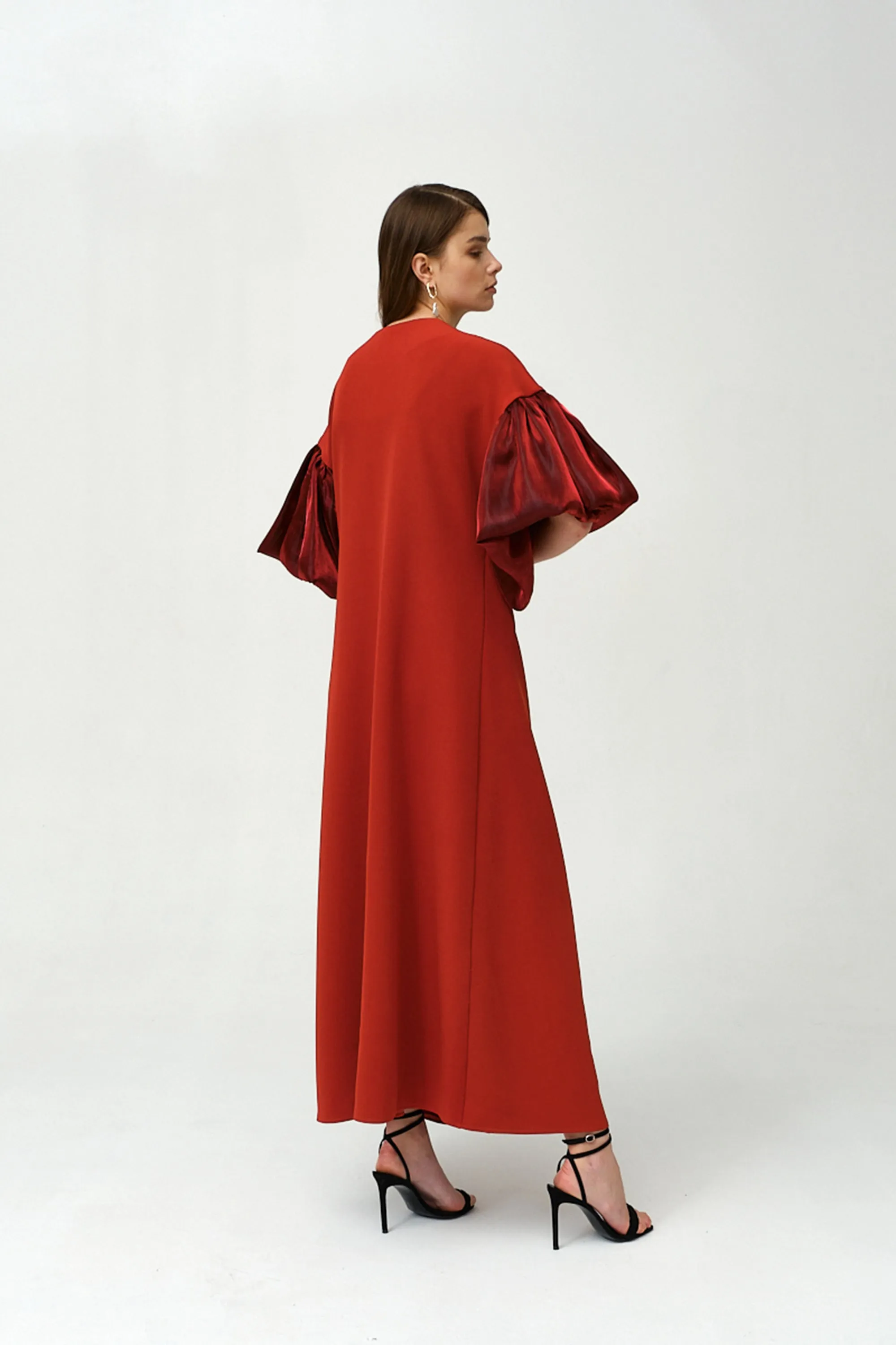 Dark Red Royal Taffeta With Organza Kaftan - NW-DR.NO1