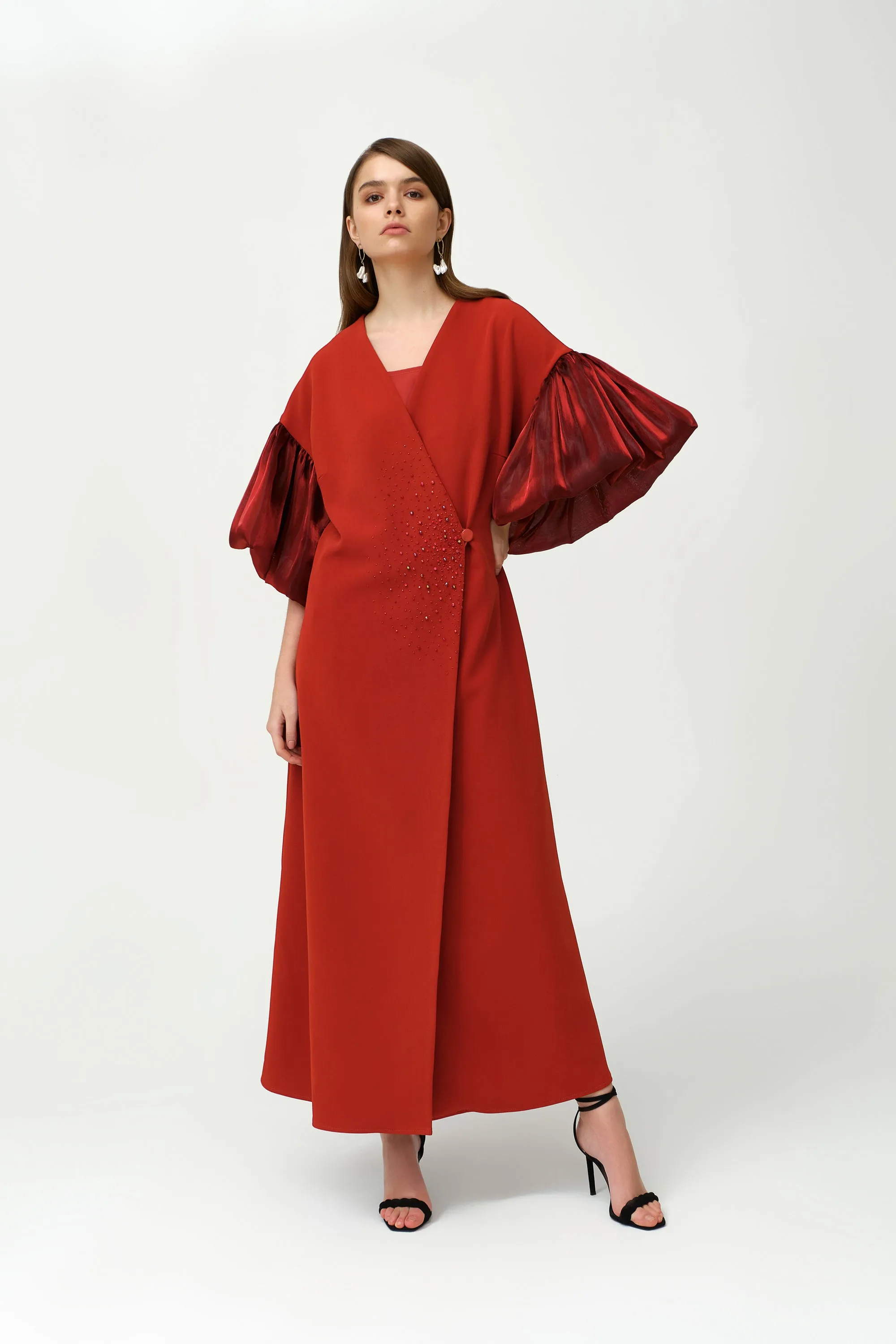Dark Red Royal Taffeta With Organza Kaftan - NW-DR.NO1