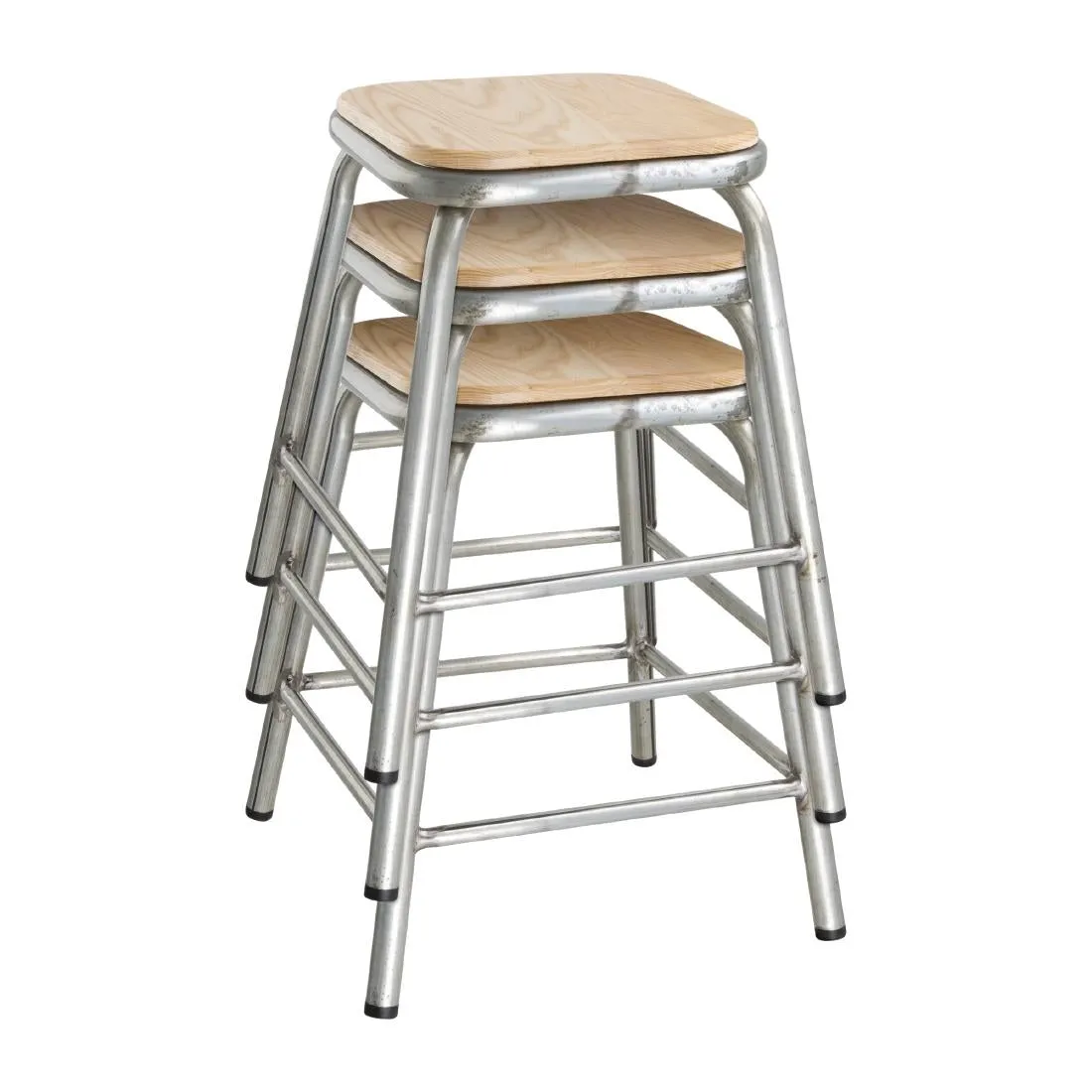 DE478 Bolero Galvanised Steel Stools with Wooden Seatpad (Pack of 4)