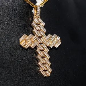 Diamond Cross Pendant 10K Yellow Gold / 2.42Ct Dia / 13.8gr