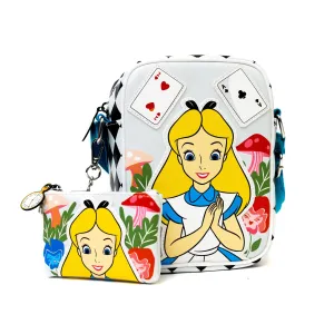 Disney Bag and Wallet Combo, Alice in Wonderland Cards Chesire Cat Clock, Vegan Leather