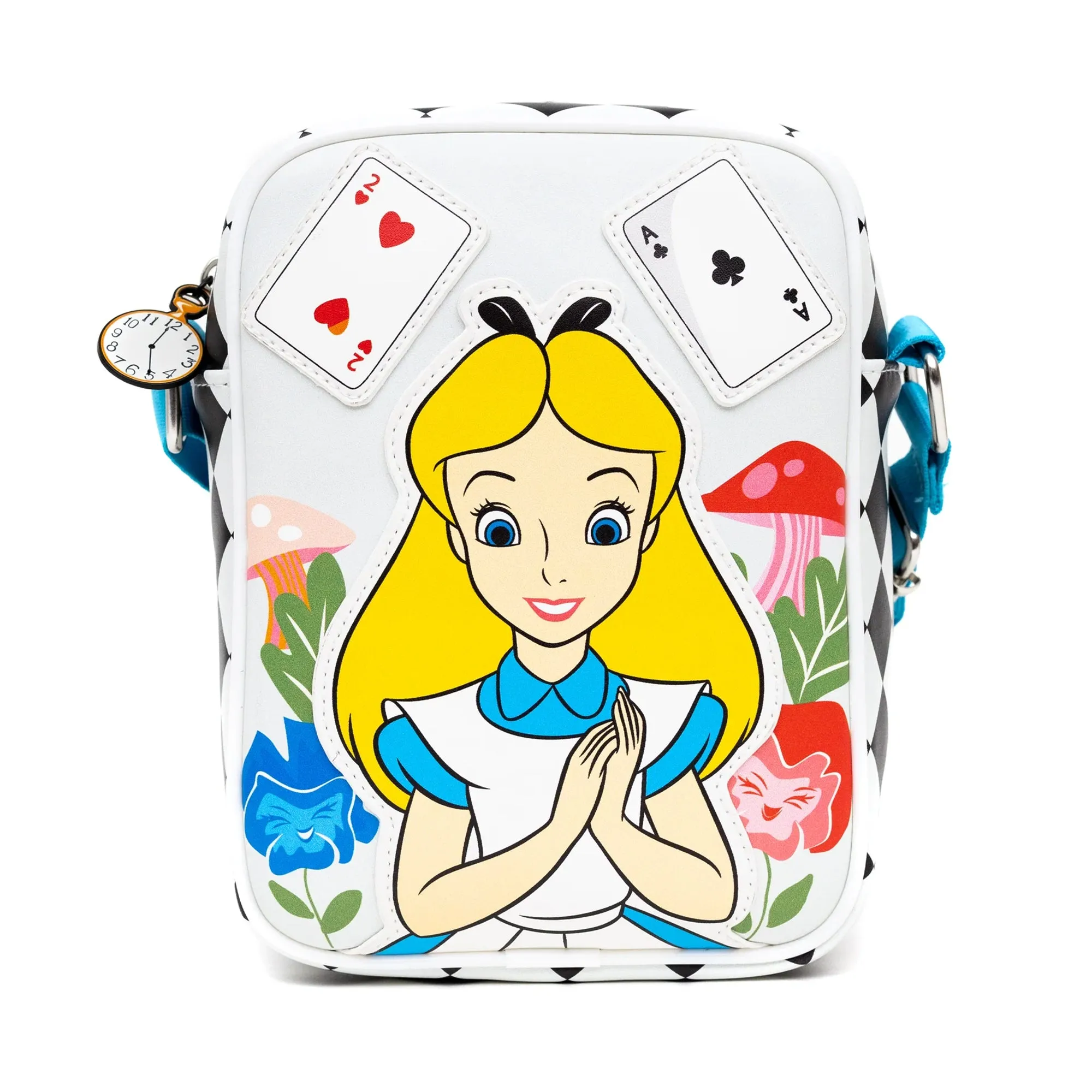 Disney Bag and Wallet Combo, Alice in Wonderland Cards Chesire Cat Clock, Vegan Leather