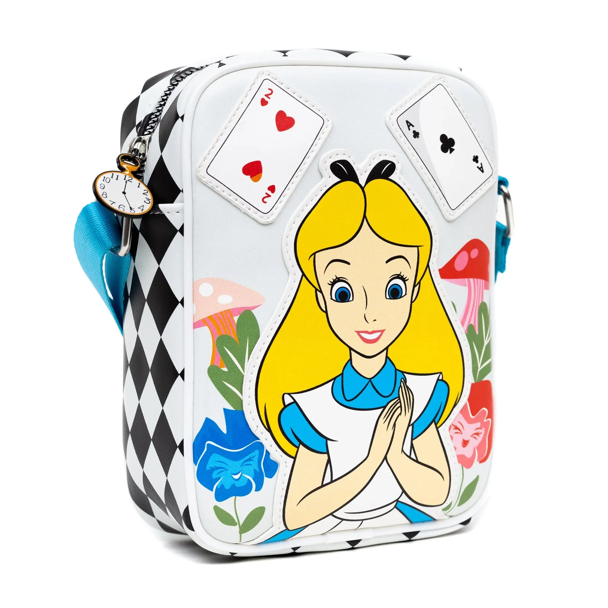Disney Bag and Wallet Combo, Alice in Wonderland Cards Chesire Cat Clock, Vegan Leather