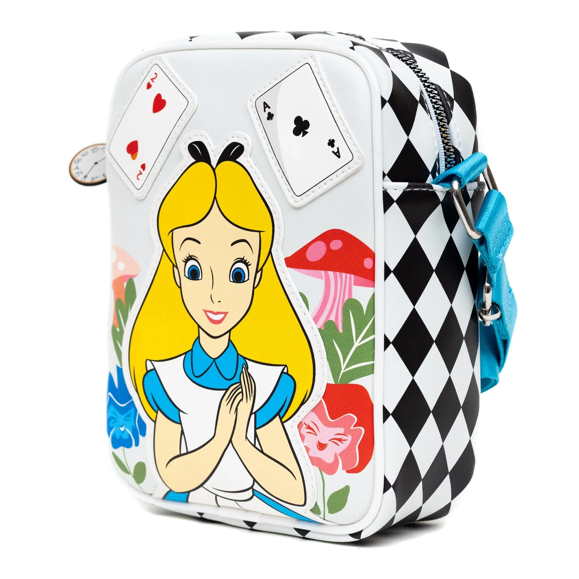 Disney Bag and Wallet Combo, Alice in Wonderland Cards Chesire Cat Clock, Vegan Leather
