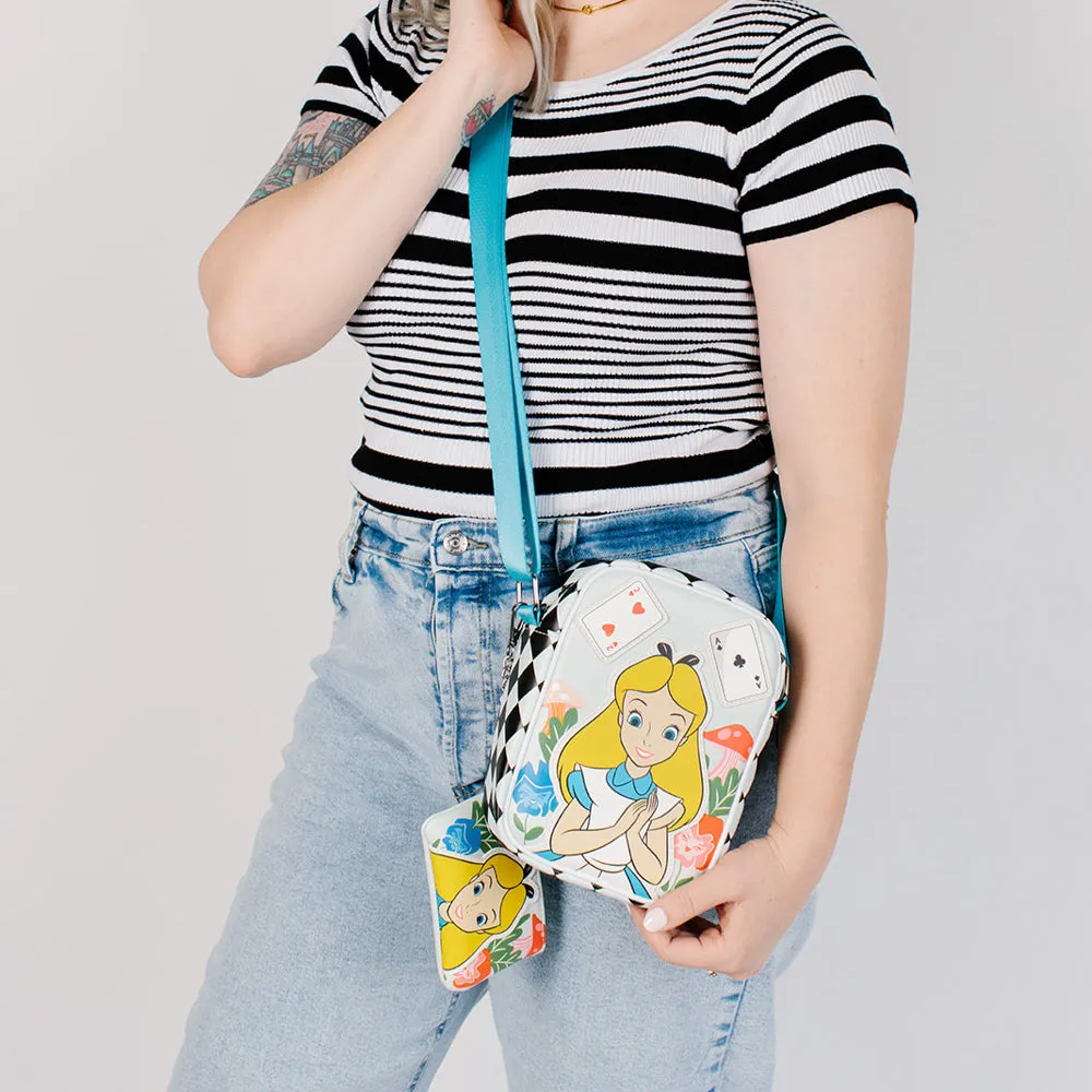Disney Bag and Wallet Combo, Alice in Wonderland Cards Chesire Cat Clock, Vegan Leather