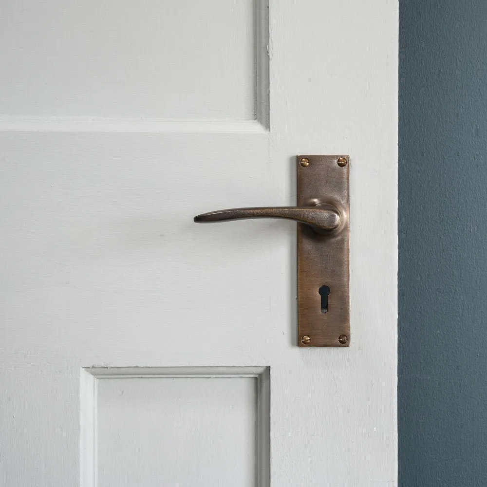 Distressed Antique Brass Oaken Lever Lock Door Handles