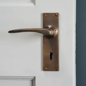 Distressed Antique Brass Oaken Lever Lock Door Handles